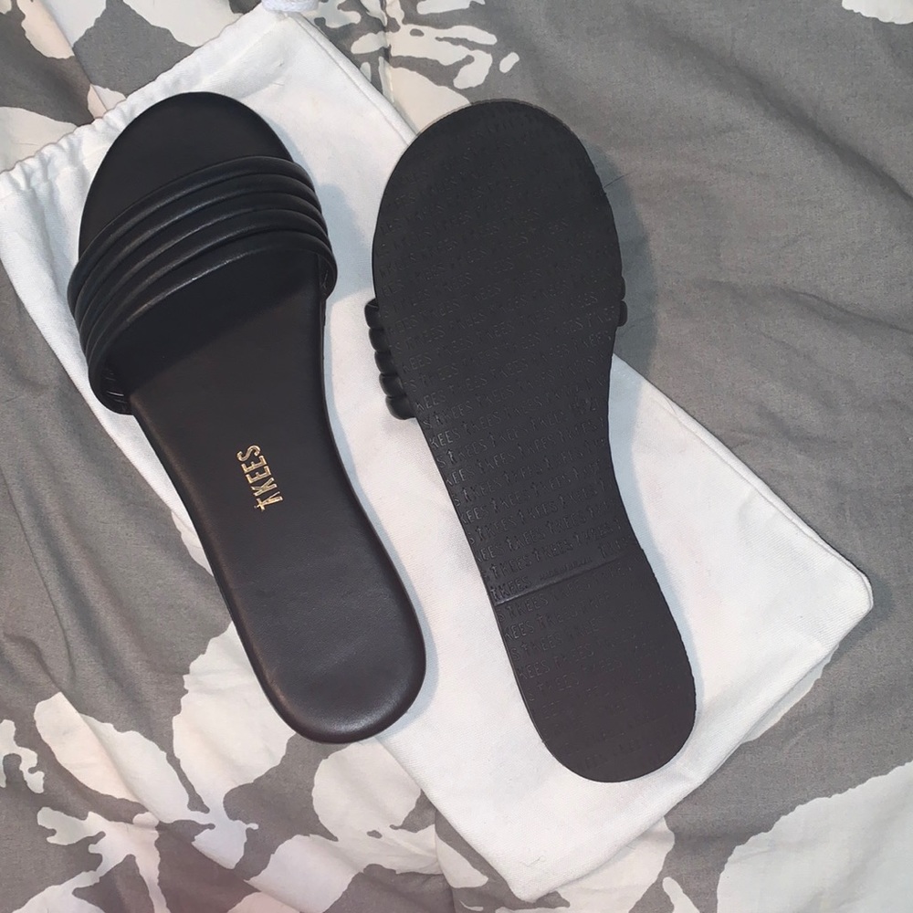 Black Tkees Slides; worn once; like new